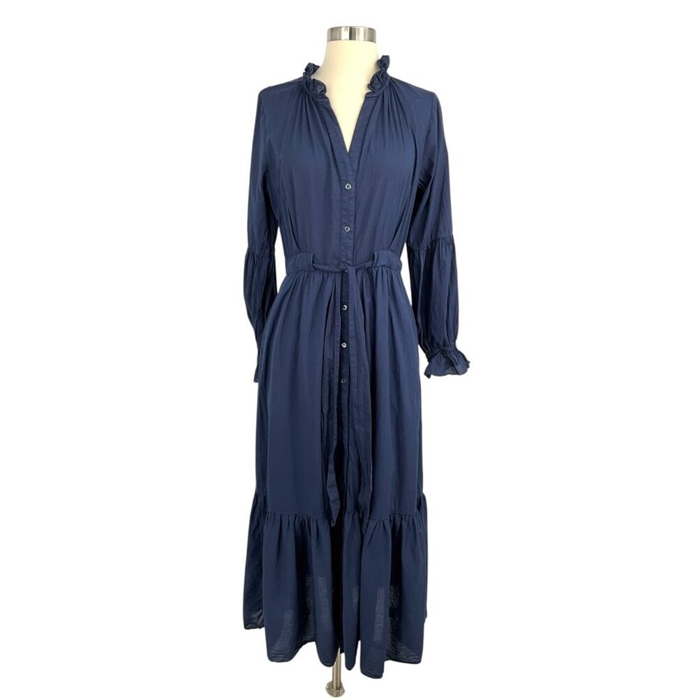 Xirena Lark Dress Navy Blue Maxi Button Down Belted Long Sleeve Size Small S - Picture 1 of 11